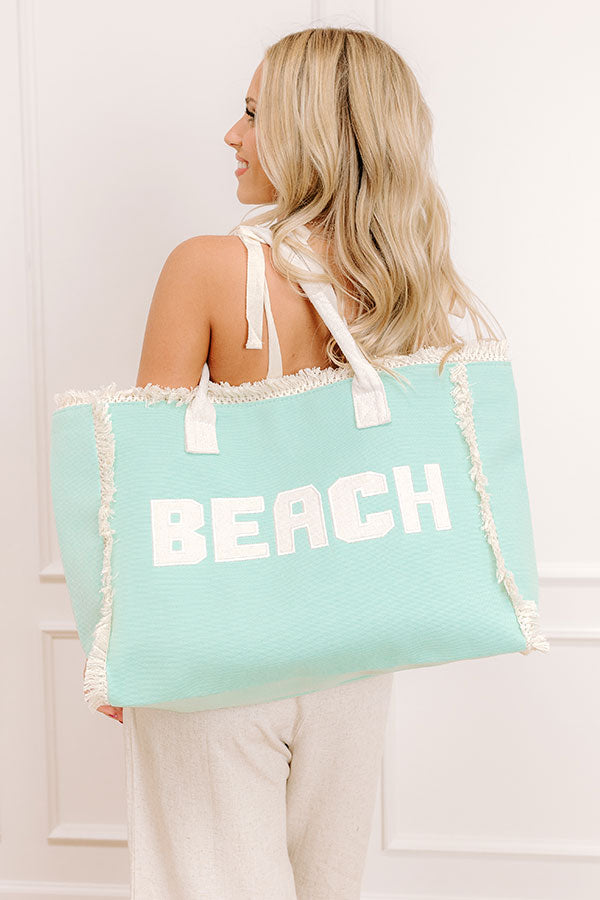 Beach Embroidered Canvas Tote in Ocean Wave