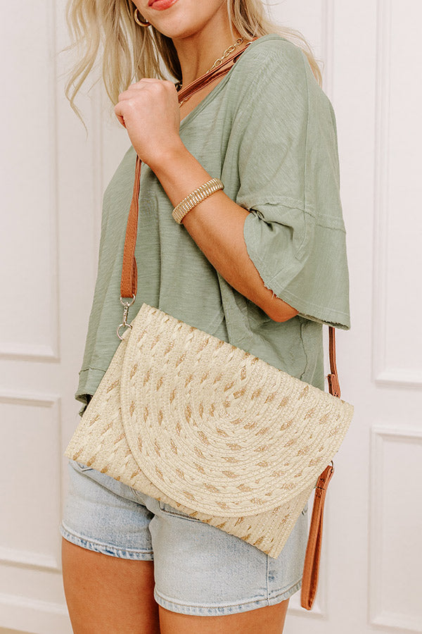 Cocktail Hour Raffia Woven Clutch in Beige