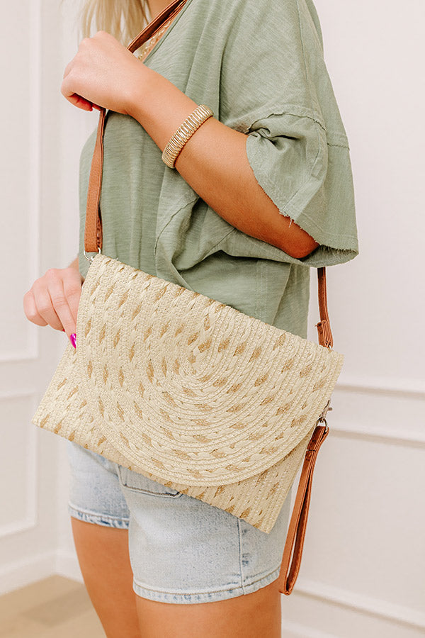 Cocktail Hour Raffia Woven Clutch in Beige