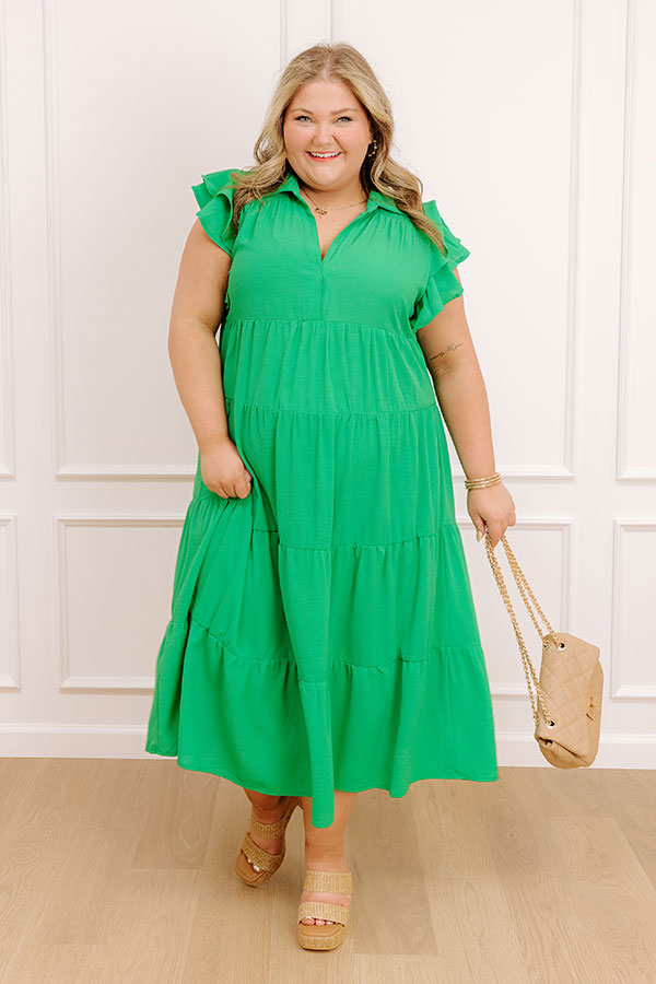 Sunny Spritzer Tiered Midi Dress in Kelly Green Curves