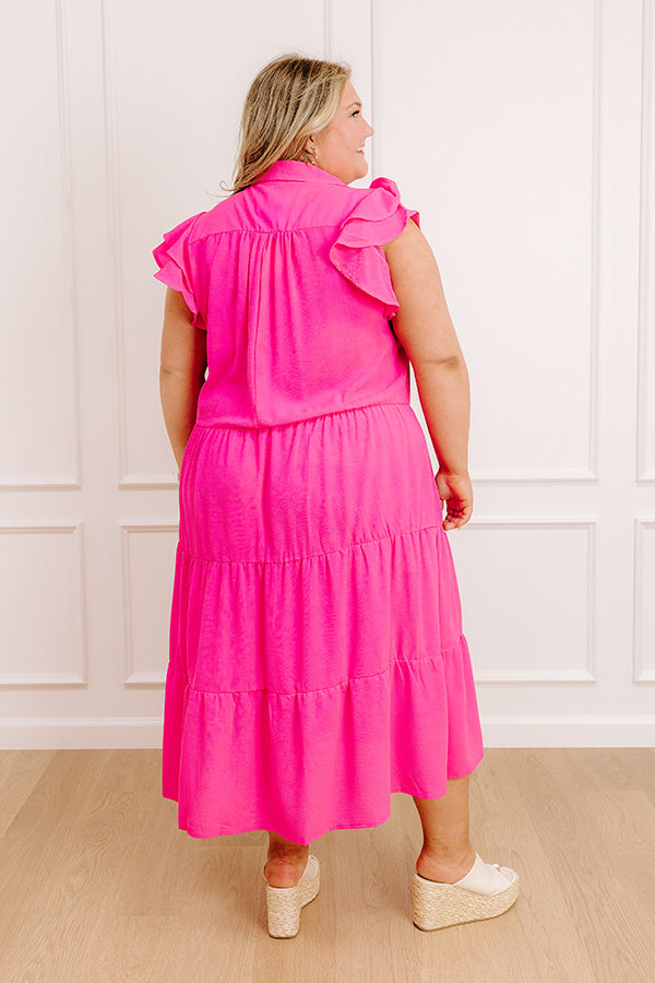 Sunny Spritzer Tiered Midi Dress in Hot Pink Curves