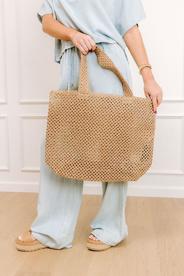 Beachy Vibes Raffia Crochet Tote in Brown