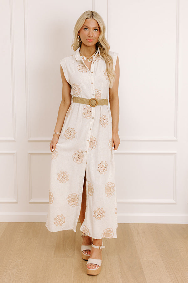 Oceanfront Views Embroidered Linen-Blend Midi Dress L-XL / oatmeal Oceanfront Views Embroidered Linen-Blend Midi Dress L-XL / oatmeal