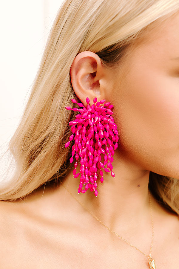 Vacay Bound Beaded Earrings in Hot Pink