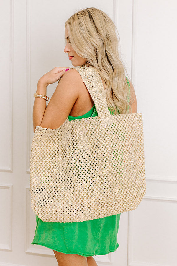 Beachy Vibes Raffia Crochet Tote in Natural