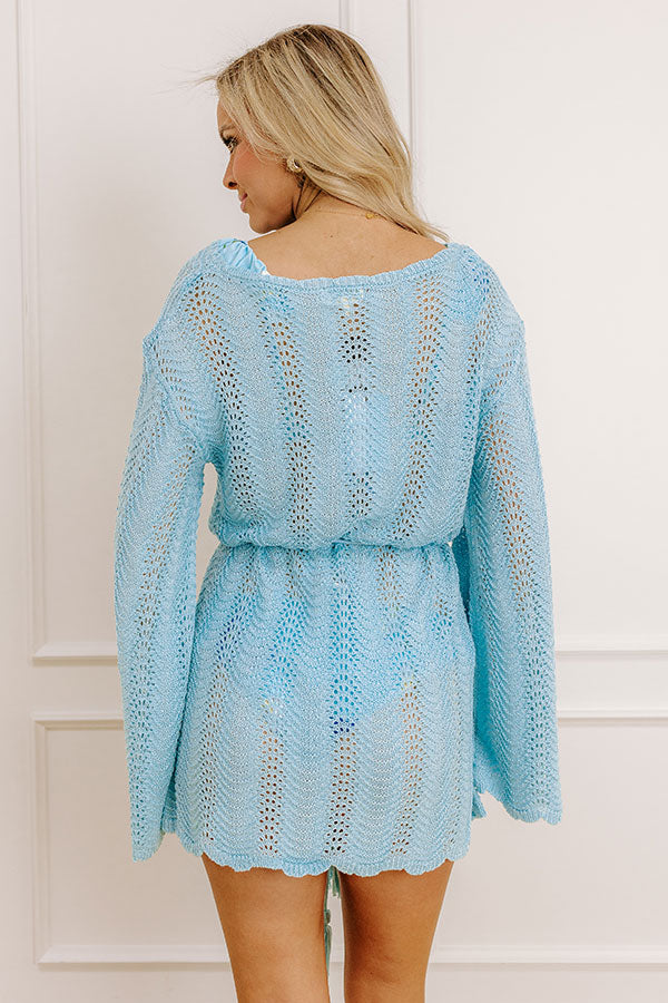 Oceanside Dreaming Pointelle Knit Mini Dress in Aqua   