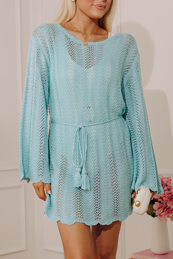 Oceanside Dreaming Pointelle Knit Mini Dress in Aqua M / Aqua Oceanside Dreaming Pointelle Knit Mini Dress in Aqua M / Aqua