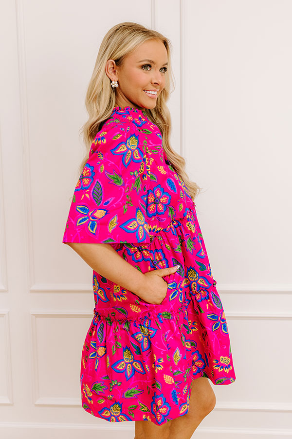 Charmed Feeling Floral Mini Dress in Hot Pink XS / hot-pink Charmed Feeling Floral Mini Dress in Hot Pink XS / hot-pink