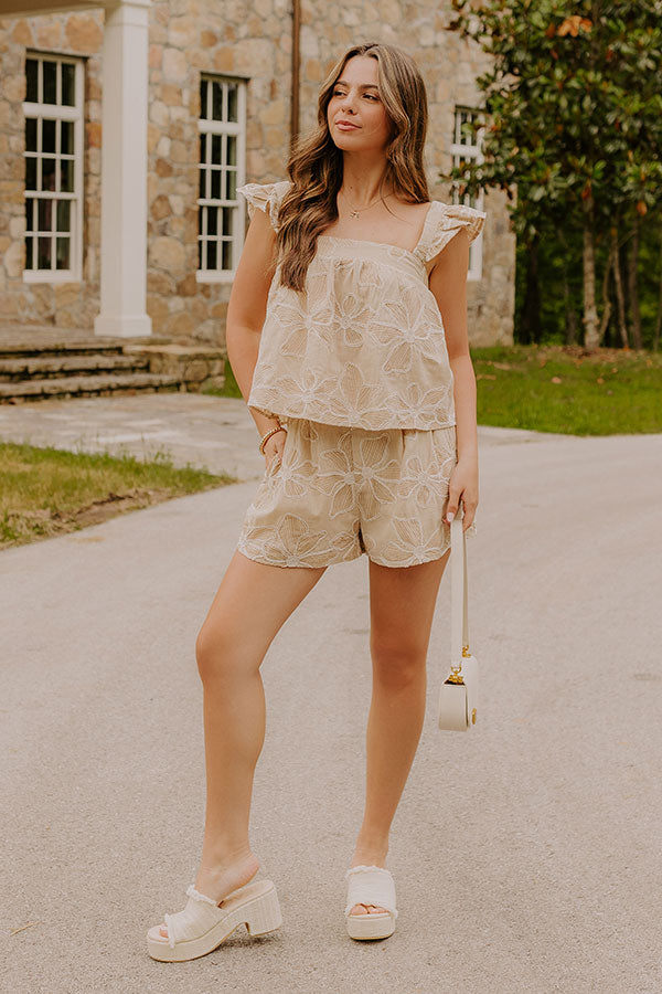 Tropical Escape High Waist Floral Embroidered Shorts Image - 1