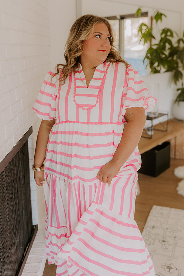 Favorite Story Line Stripe Maxi Dress in Pink Curves