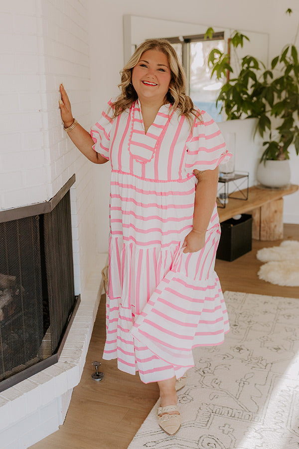 Favorite Story Line Stripe Maxi Dress in Pink Curves camel Talk Of Tinseltown Top In Dark Camel 