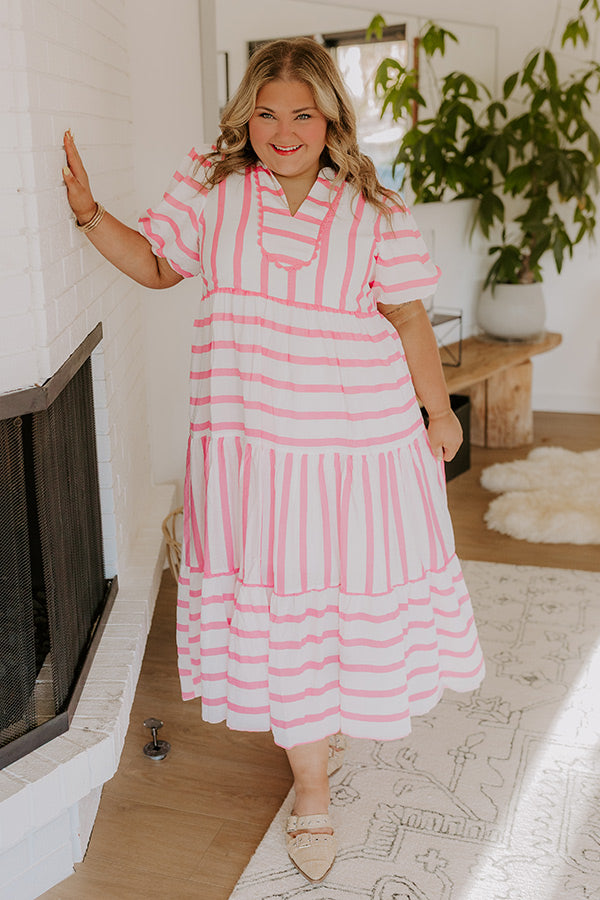 Favorite Story Line Stripe Maxi Dress in Pink Curves camel Talk Of Tinseltown Top In Dark Camel 