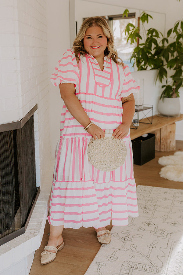 Favorite Story Line Stripe Maxi Dress in Pink Curves camel Talk Of Tinseltown Top In Dark Camel 