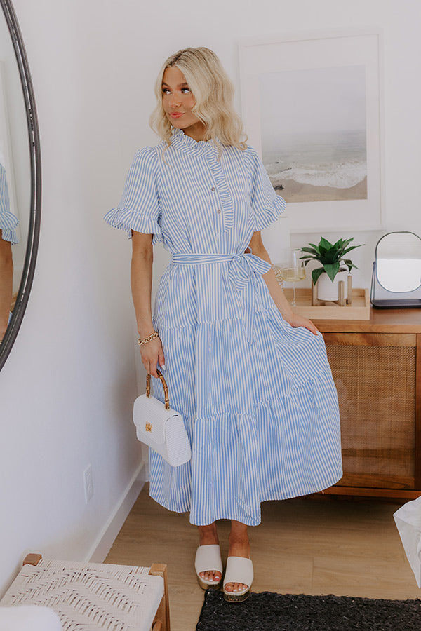 Sweet Energy Stripe Midi Dress in Sky Blue pink English Rose Smocked Lace Maxi Dress 