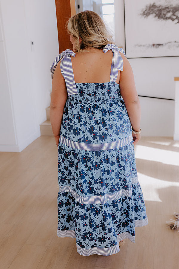 Stroll Through The Park Floral Maxi Dress in Sky Blue Curves pink Pretty Petals Drop Earrings in Pink 