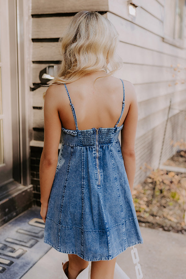 Nashville Nights Denim Mini Dress in Dark Wash white Garden Glam Earrings in White 