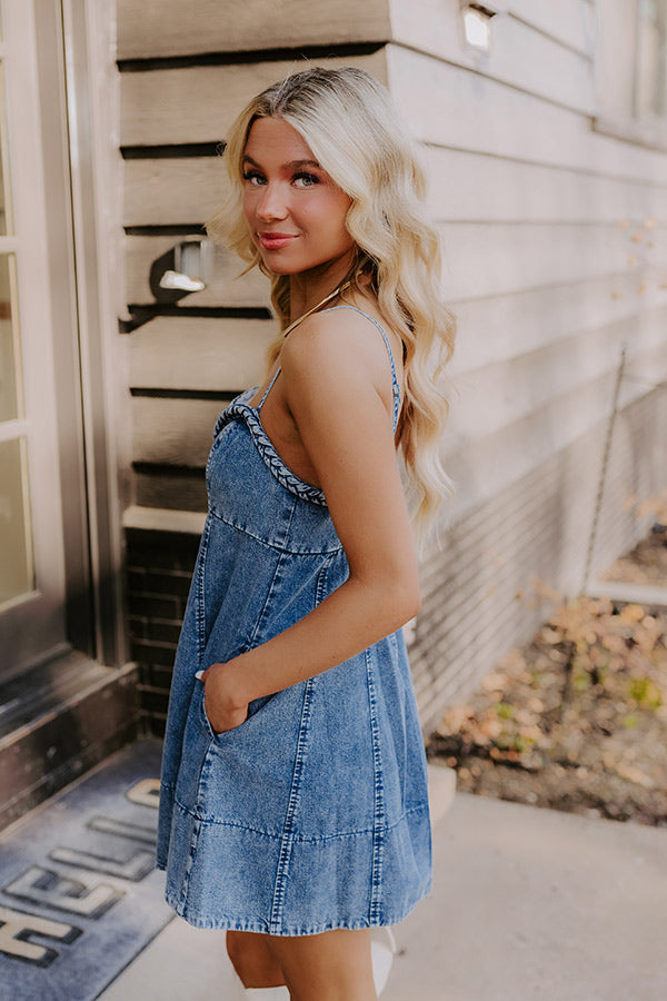 Nashville Nights Denim Mini Dress in Dark Wash green Catalina Coastline Layered Necklace in Abalone Shell 