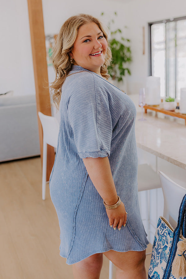 Girls Brunch Ribbed T-shirt Mini Dress in Airy Blue Curves 2XL / Airy Blue Girls Brunch Ribbed T-shirt Mini Dress in Airy Blue Curves 2XL / Airy Blue