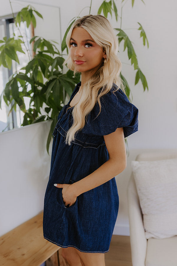 Bistro Cutie Denim Romper in Dark Wash blue Eucalyptus Fields Button Down Midi Dress 