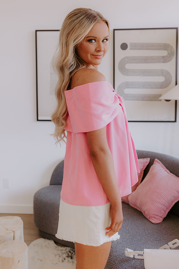 Sweet Statement Off Shoulder Top in Pink camel Talk Of Tinseltown Top In Dark Camel 