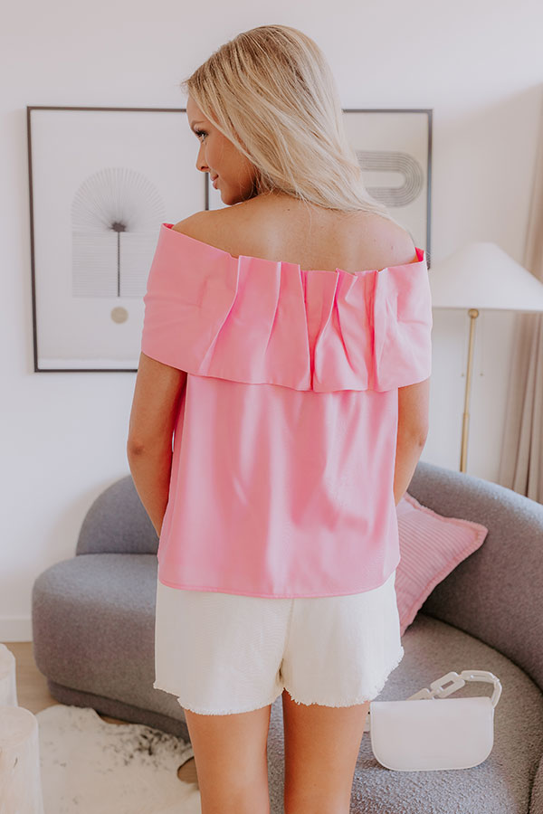 Sweet Statement Off Shoulder Top in Pink camel Talk Of Tinseltown Top In Dark Camel 