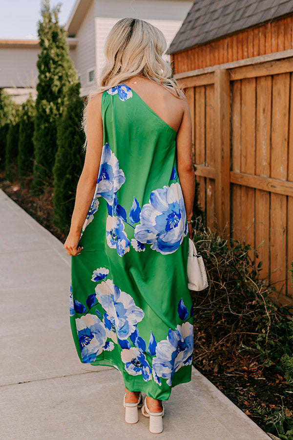 tropical satin dress Elegant Strap Green Tropical Floral Print V-Neck Satin Open Back Dress