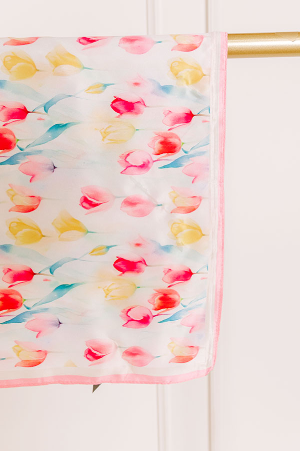Tulip Fields Satin Hair Scarf in Pink Image 1