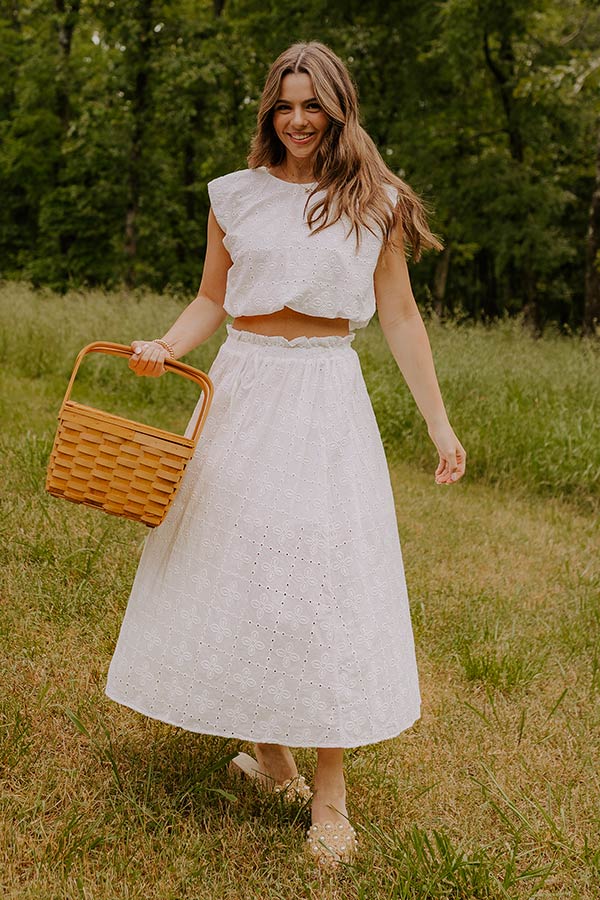 Toes In The Sand High Waist Eyelet Midi Skirt