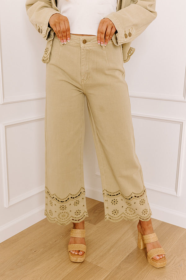 The Clara High Waist Wide Leg Eyelet Jean in Light Martini Olive