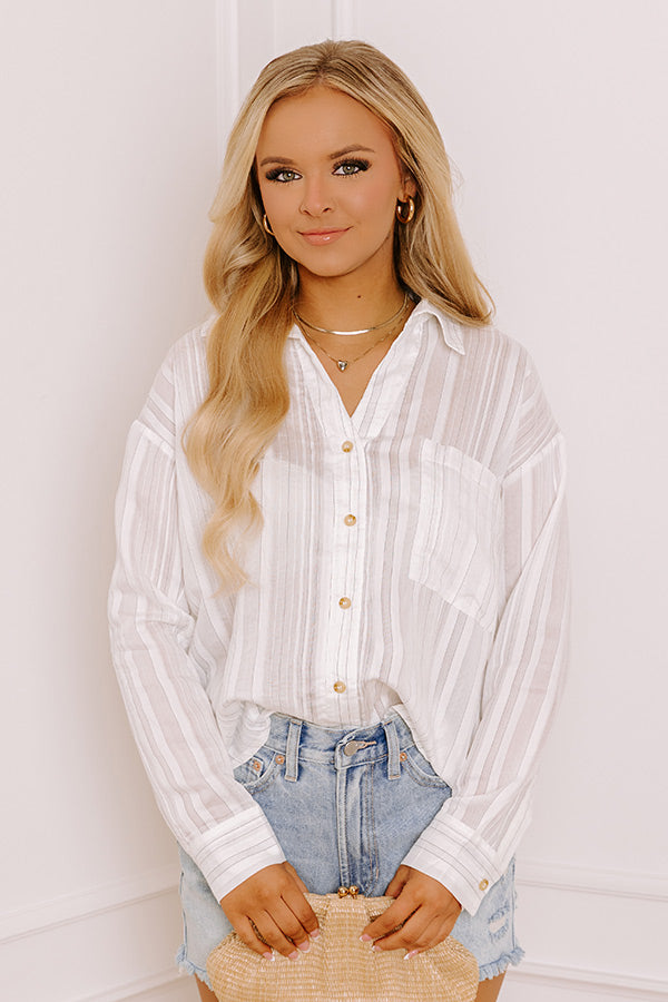 Social Club Chic Stripe Button Up in White Image 3