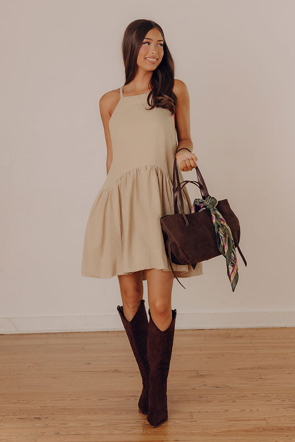Always In Style Denim Mini Dress in Beige Image - 5