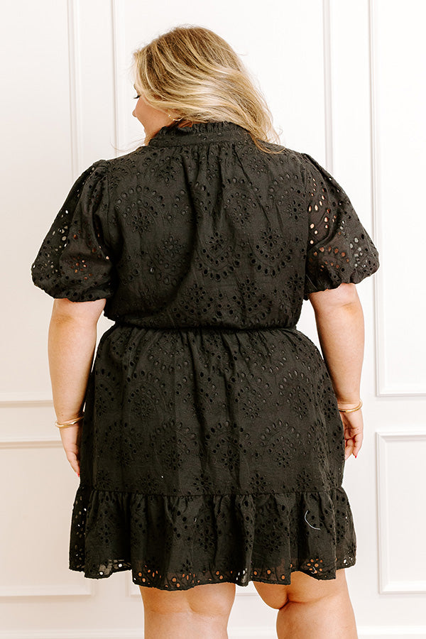 Mimosa Toast Eyelet Mini Dress Curves 1XL / Black Mimosa Toast Eyelet Mini Dress Curves 1XL / Black