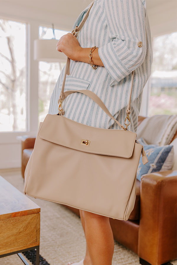 NYC Chic Faux Leather Tote in Iced Latte Image 1