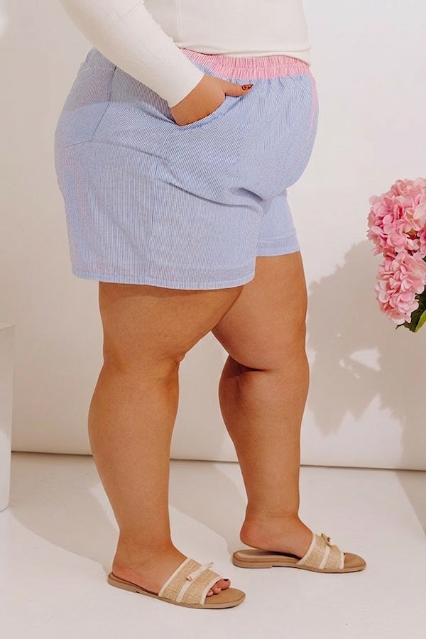 Dockside Dreaming High Waist Stripe Shorts Curves Image - 4