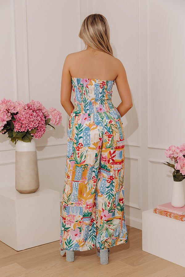 Loft Party Smocked Floral Jumpsuit in Blue Image - 4