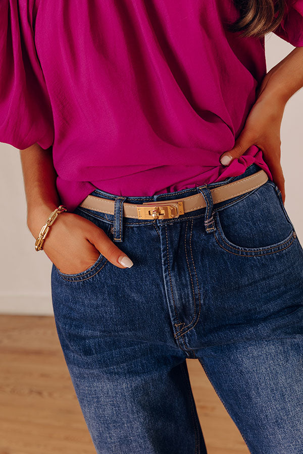 Final Touch Faux Leather Belt in Warm Taupe Image - 1
