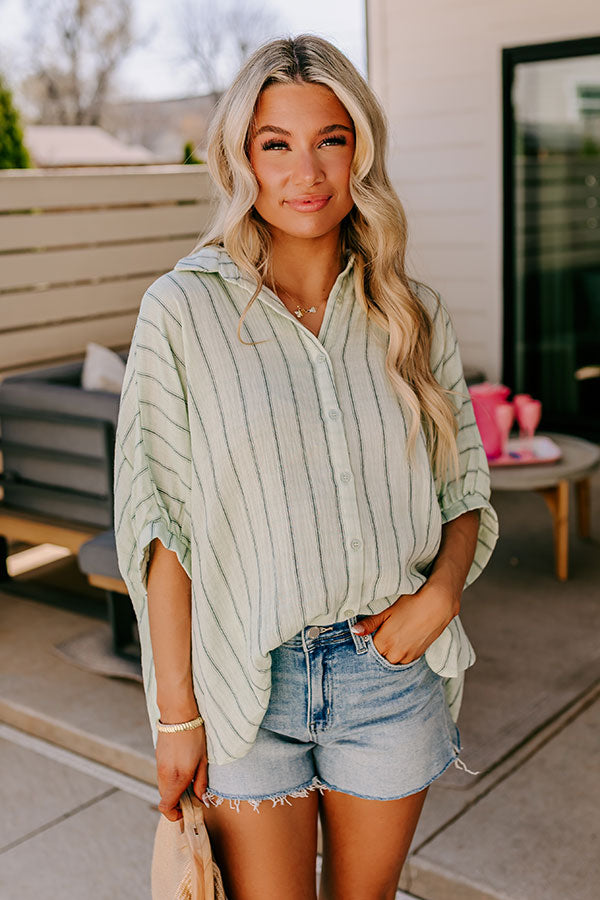 Sea Breeze Oversized Button Up in Mint Image 2   
