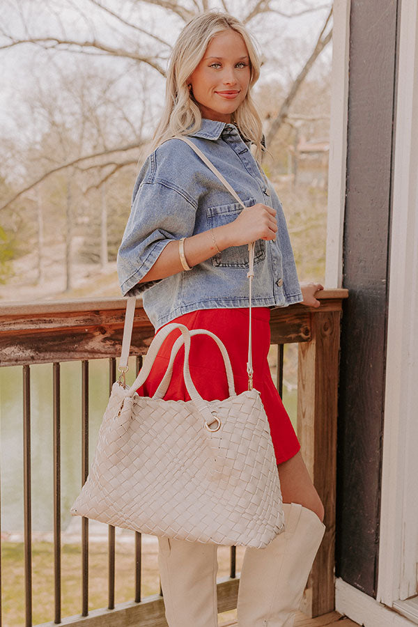 Soho Lifestyle Faux Leather Woven Tote Image 4