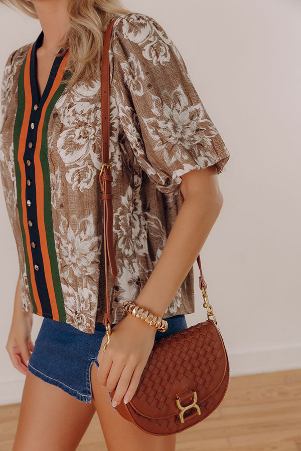 Alise Faux Leather Woven Crossbody in Brown