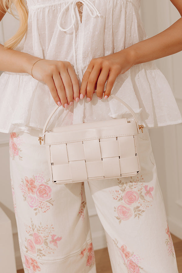 Aurora Faux Leather Woven Purse in Cream