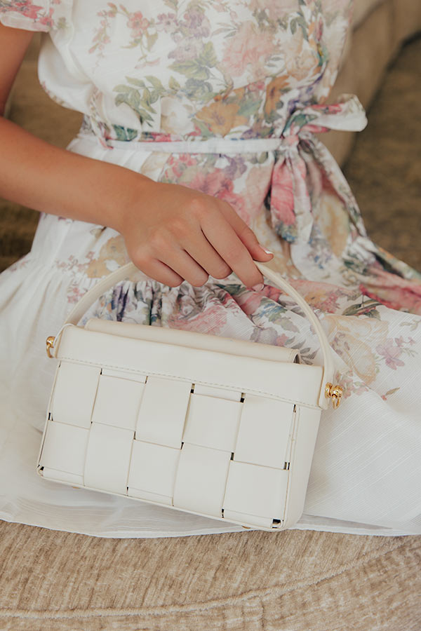 Aurora Faux Leather Woven Purse in Cream