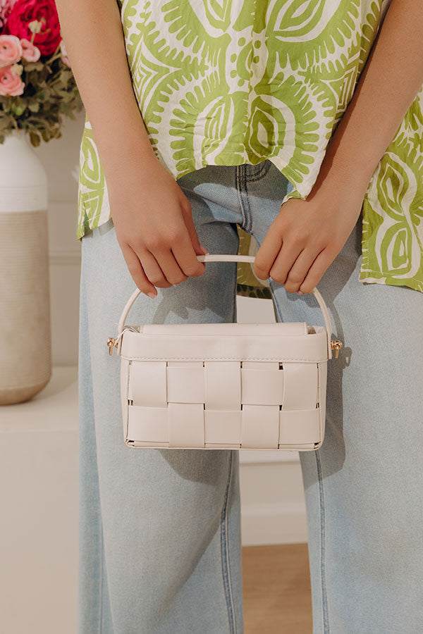 Aurora Faux Leather Woven Purse in Cream