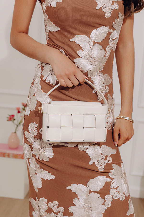 Aurora Faux Leather Woven Purse in Cream
