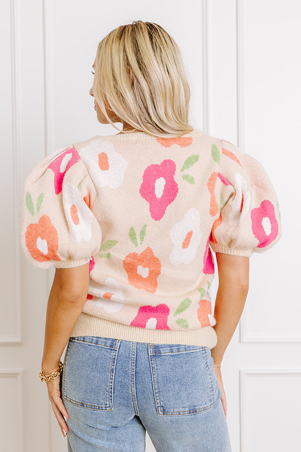 Flower Power Knit Sweater Top in Beige Image 4