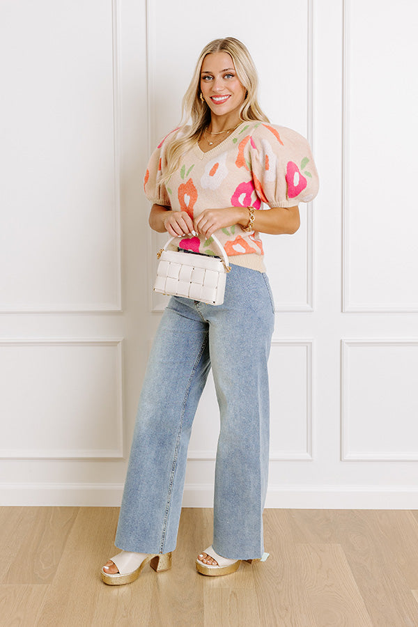 Flower Power Knit Sweater Top in Beige Image 1