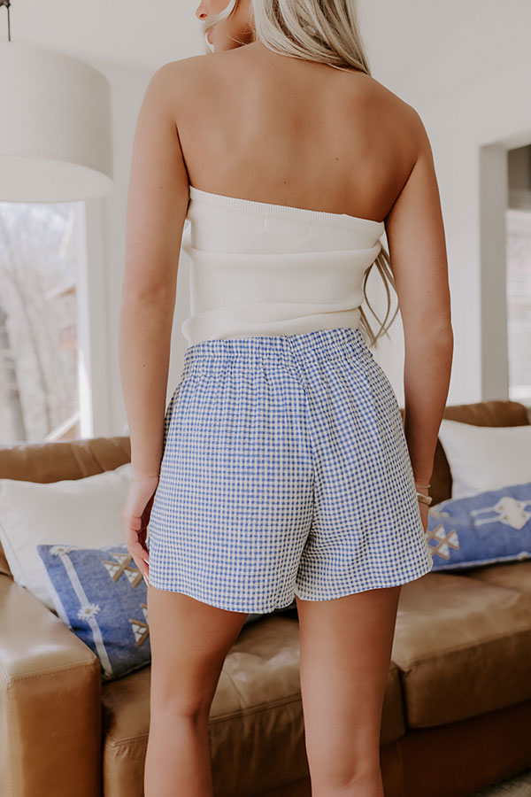 Picnic Ready Midrise Gingham Shorts in Sky Blue Image 5