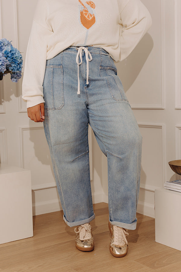 RISEN Lillian High Waist Barrel Leg Cargo Jean Curves