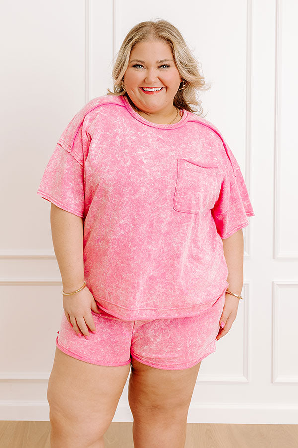 Road Trip Ready Oversized Vintage Wash Tee in Pink Curves Image 1