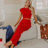 Always On The Go High Waist Ribbed Pants in Red Image 1