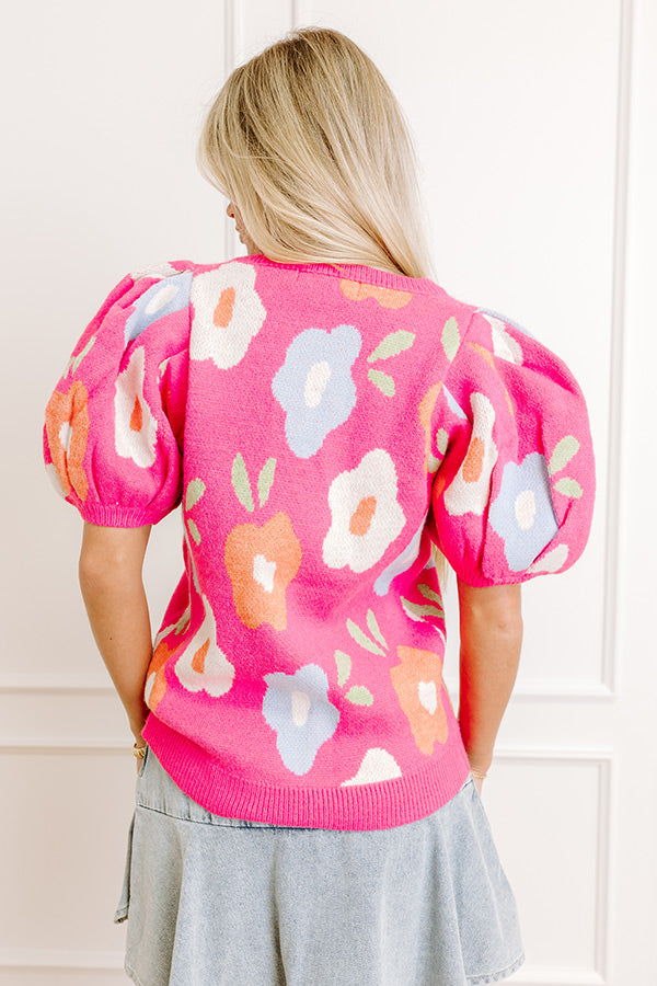 Flower Power Knit Sweater Top in Pink Image 4
